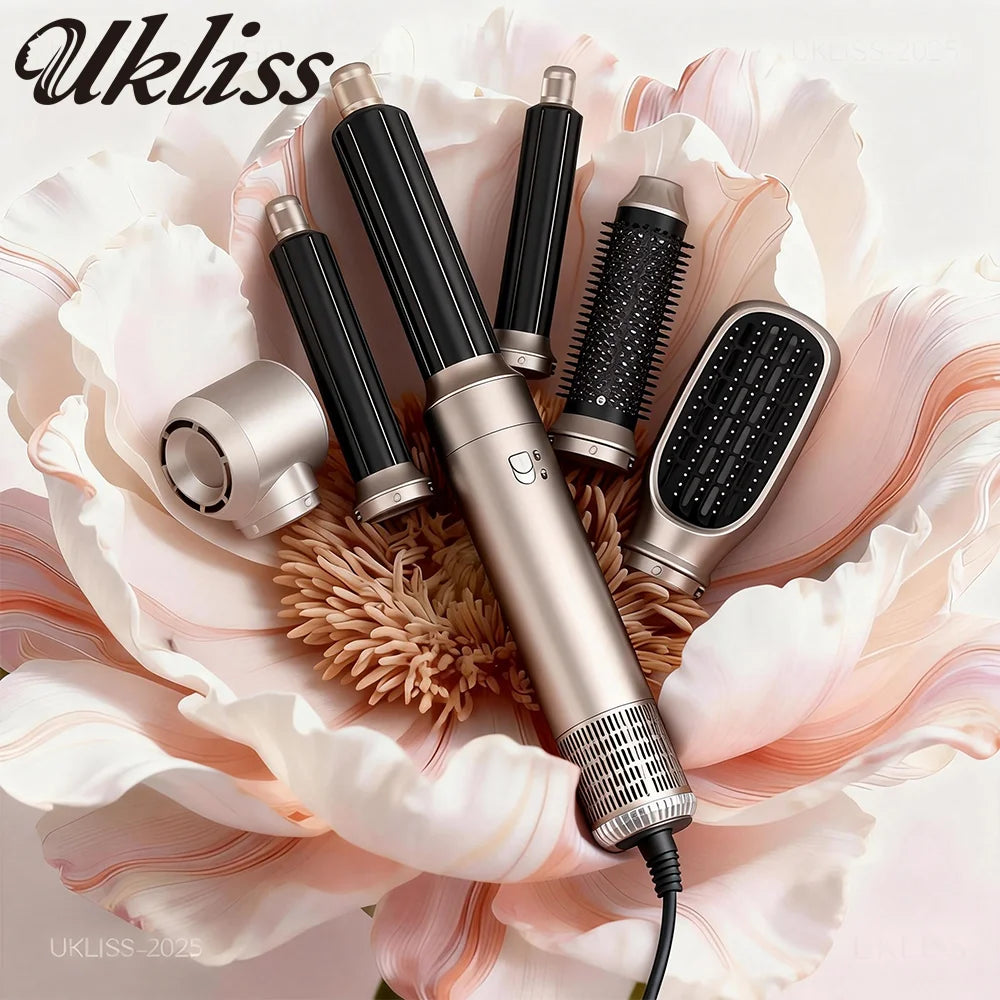 UKLISS Hair Dryer 5 in 1 Multifunctional Electric Comb Negative Ion Straight Comb Curling Iron Detachable Brush Hair Dryer