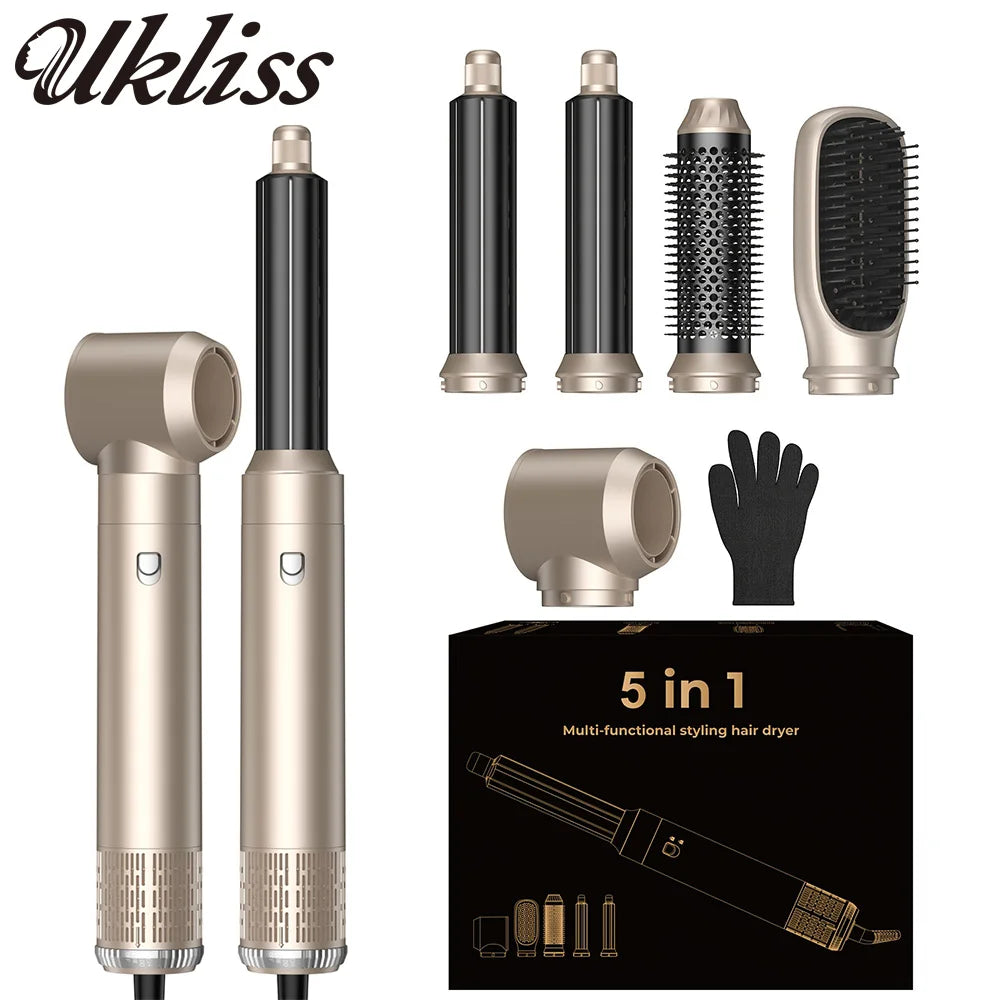 UKLISS Hair Dryer 5 in 1 Multifunctional Electric Comb Negative Ion Straight Comb Curling Iron Detachable Brush Hair Dryer